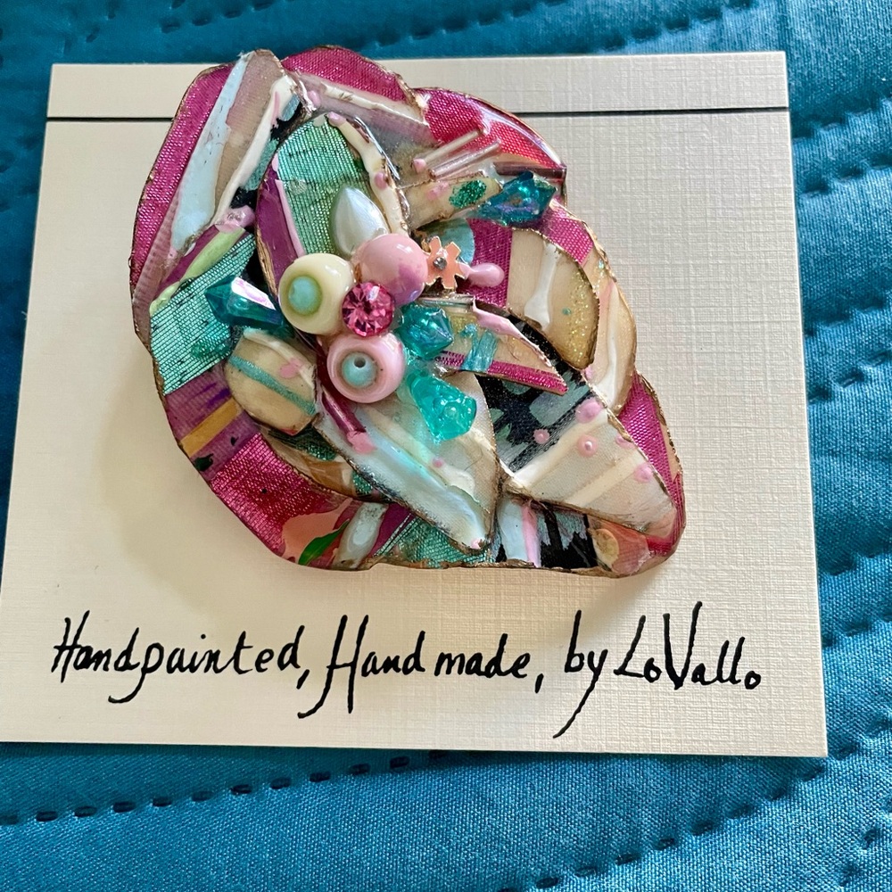 Handmade handpainted brooch by LoVallo signed by the artist